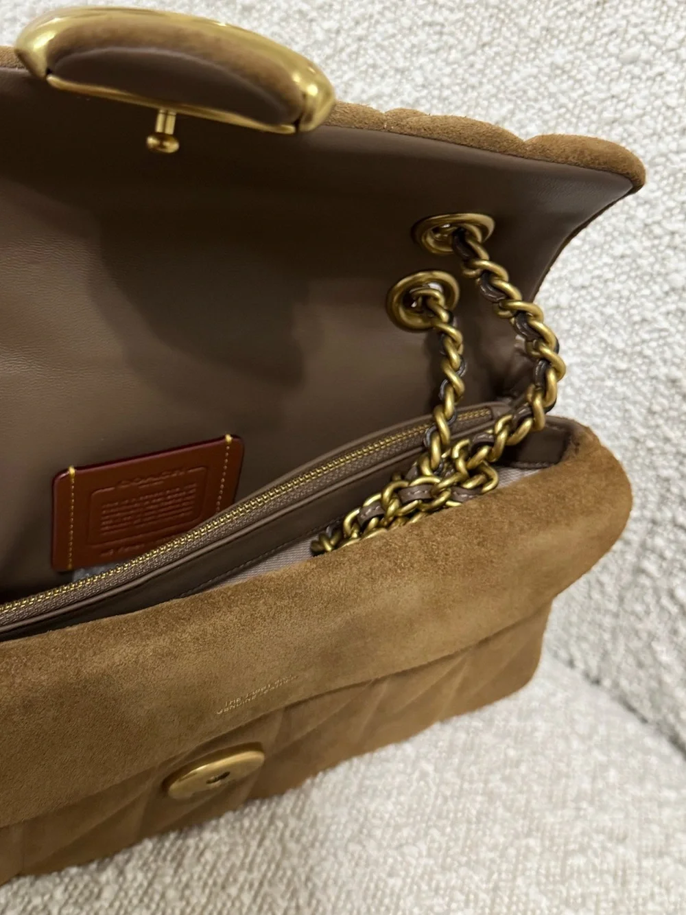 Coach Tabby 26 Shoulder Bag in Cedar Quilted Suede with Gold Hardware